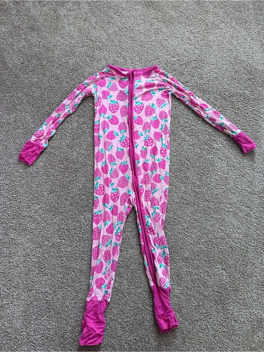 Little Sleepies Pink Strawberry Print Footed One-Piece